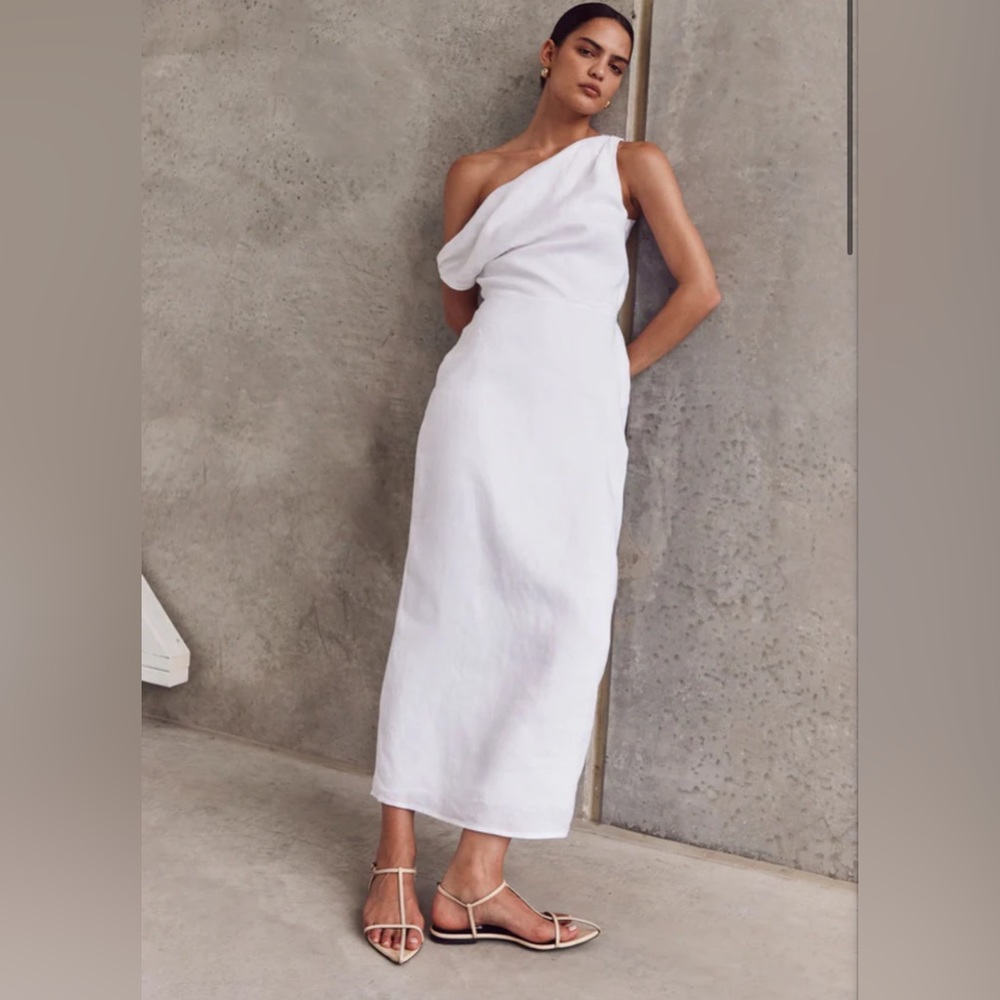 DISSH Cass White Linen Asymmetrical Dress
